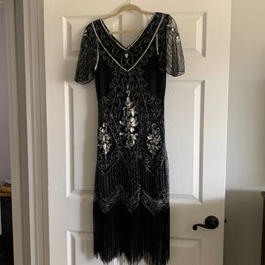 1920’s black sequin dress with sleeves